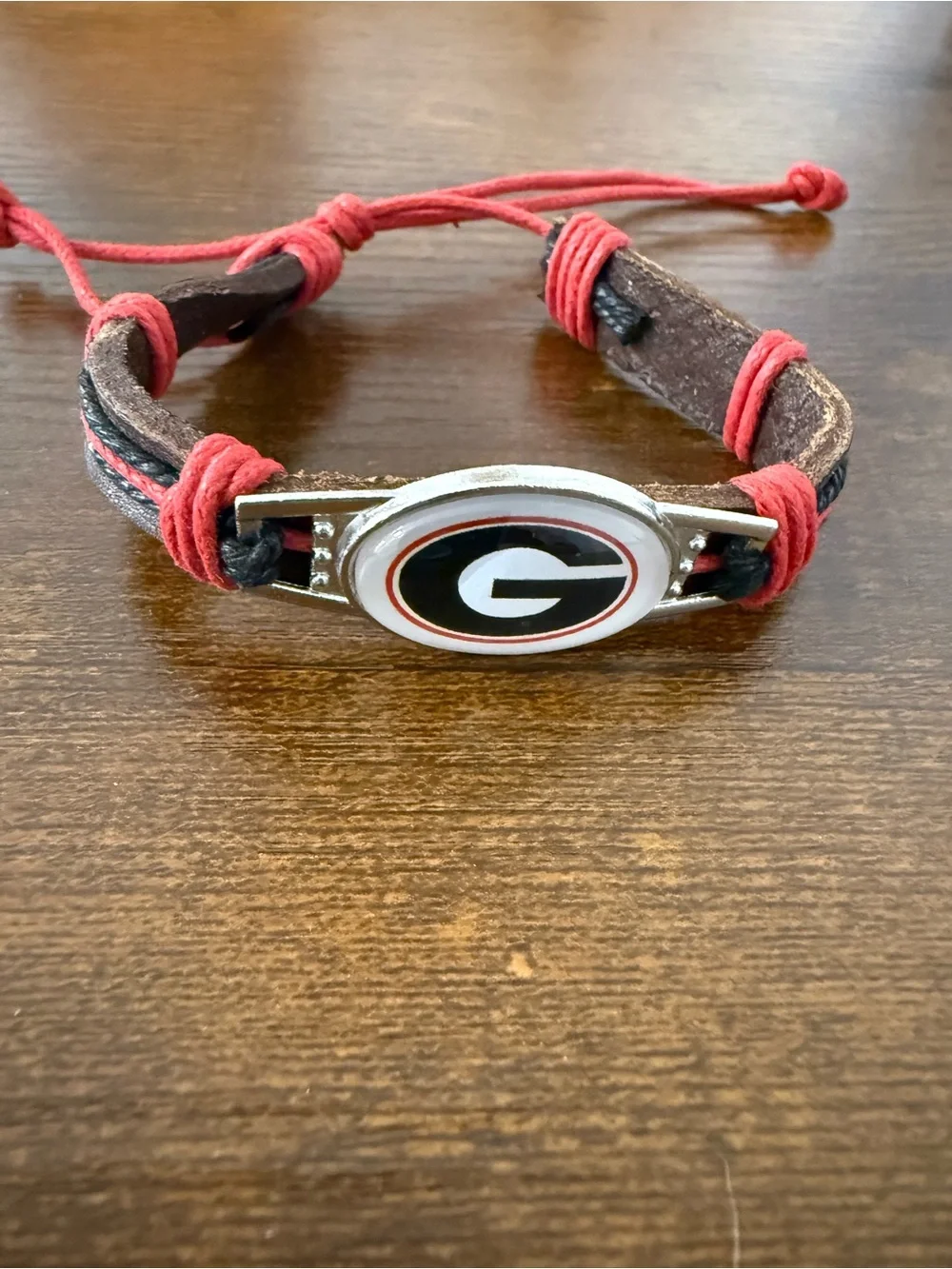 Georgia bulldogs Leather Cord Bracelet with Red Accent and Team Emblem